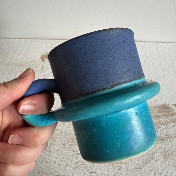 Set of Two Studio Pottery Mugs with Colourful Dip and Faux Worn Finish - Picture 10 of 11